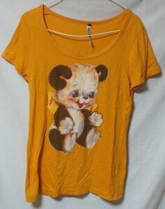 a.....ahcahcum T-shirt 1 adult size mama / Panda / fancy / retro / retro animal / soft toy pattern / animal print / muchacha / yellow color 