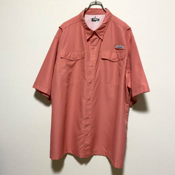 アメリカ古着　フィッシングシャツ　半袖　シャツ　2XL　ビッグサイズ　ポリエステル　HABIT ピンク　【Q61】
