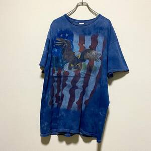 アメリカ古着　タイダイ　イーグル　星条旗　半袖　Tシャツ　XLサイズ　コットン　ヴィンテージ　【Q108】