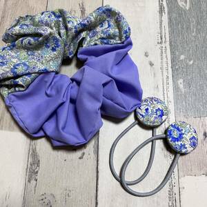 シュシュ ＆くるみボタン ヘアゴム handmade パッチワーク ハンドメイド　花柄　