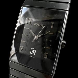 1円〜 売り切り RADO DIASTAR クォーツ 腕時計 ハイテック セラミック ブラック 黒文字盤 スクエア ラドー 箱付 同梱不可 【L0363】
