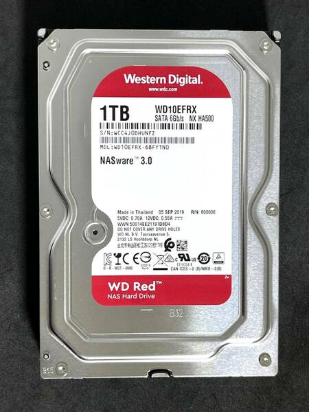 【送料無料】　★ 1TB ★　WD Red　/　WD10EFRX　【使用時間： 45 ｈ】 2019年製　新品同様　3.5インチ内蔵HDD　SATA Western Digital RED