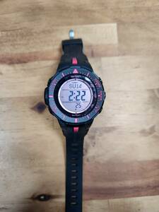 CASIO カシオ PROTREK プロトレック 腕時計 PRG-300 タフソーラー デジタル 文字盤ピンク 動作品 メンズ ブラック