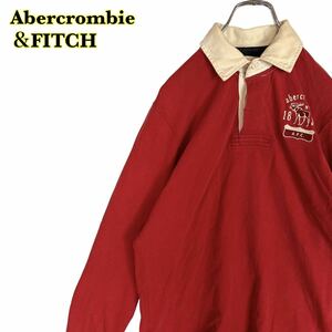 Abercrombie&FITCH アバクロンビーアンドフィッチ　長袖　ラガーシャツ　赤　レディース　Lサイズ　【AY1478】