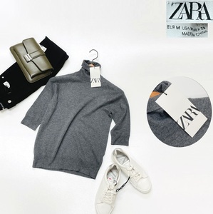 未使用品 /M/ ZARA チャコール ハイネックセーター レディース タグ カジュアル トップス 通勤フェミニン大人可愛いガーリー デイリー ザラ