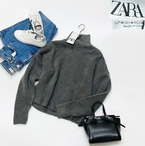 未使用品 /M/ ZARA グレー ソフトニットセーター レディース タグ カジュアル トップス 通勤 フェミニン 大人可愛いガーリー デイリー ザラ