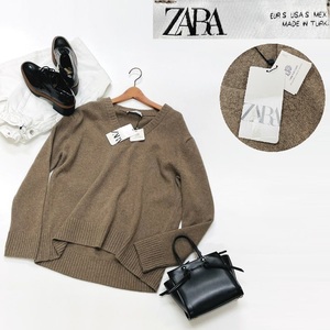 未使用品 /S/ ZARA ブラウン Vネック長袖カシミアセーター レディース タグ カジュアル トップス 通勤フェミニン 大人可愛い デイリー ザラ