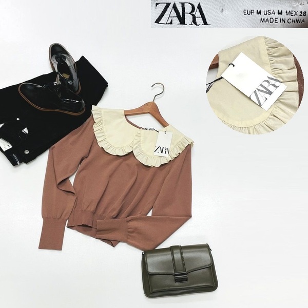 未使用品 /M/ ZARA ブラウン セーラーカラーニットセーター レディース タグ カジュアル トップス 通勤フェミニン大人可愛い デイリー ザラ