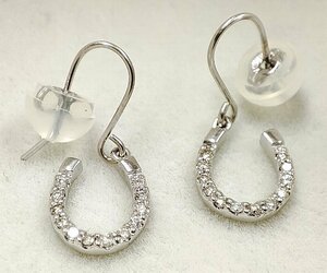 Y8867*K18WG natural diamond horseshoe bla earrings *1.0g washing ending 