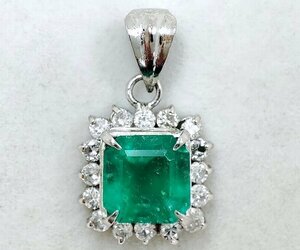 Y8892*Pt900 natural emerald 1.39ct natural diamond 0.32ct pendant top 2.8g washing ending 
