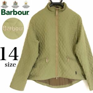 Barbour バブアー 希少 良品 キルティング ダウン ジャケット ブルゾン ジップアップ ファスナー カーキ 14 L