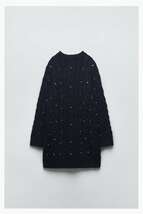 ZARA ザラ ビジュー付きケーブル編みニット 紺 ネイビー Size S_画像1