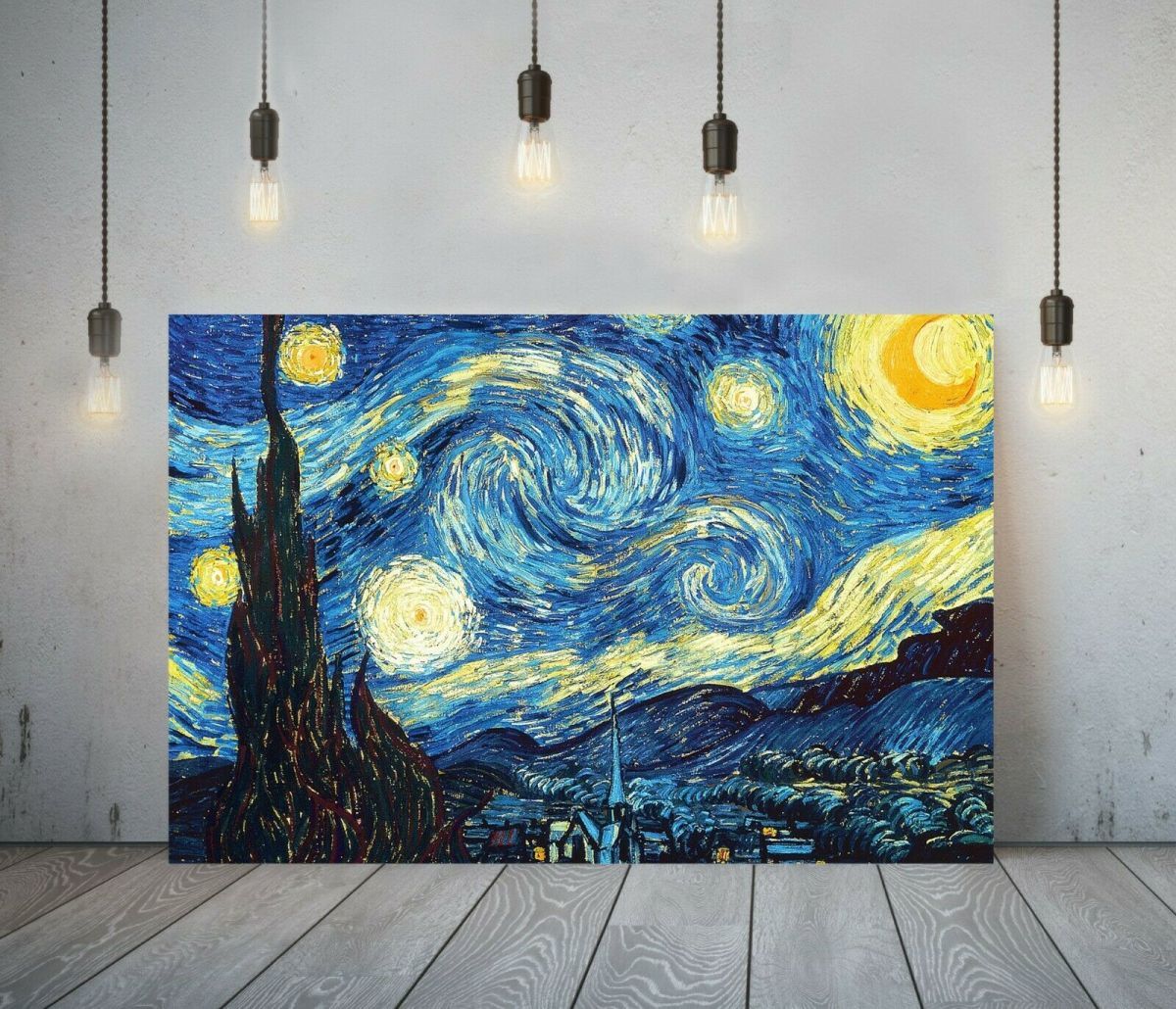 Van Gogh Sternennacht-Poster, luxuriöse Leinwand mit Rahmen, Bild, A1, Kunsttafel, skandinavisches Overseas Painting Goods Interior 2, Drucksache, Poster, Andere