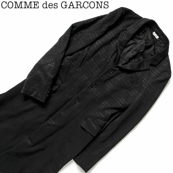 【送料無料】COMME des GARCONS HOMME PLUS コムデギャルソン チェック柄　ロングコート XS 冬物　ad2012 チェスターコート メンズ　黒