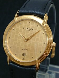  operation goods!! elegant!LANVIN/ Lanvin quartz type 519432 2 hands date display Gold color men's wristwatch watch USED goods after market goods black color band *