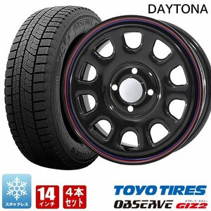 1円～新品 デイトナ 14インチ スタッドレス タイヤ ホイール 4本セット 155/65R14トーヨー ギズ2 ブラック 軽自動車 軽トラ GIZ2 5J +42 黒