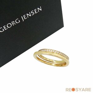 美品 ジョージジェンセン HALO ハロー 18K YG 750 × ダイヤモンド 4.13g 2連 ダブル サークル リング 指輪 46010