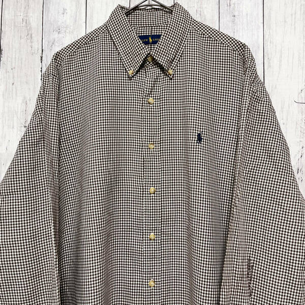 ラルフローレン Ralph Lauren チェックシャツ 長袖シャツ メンズ ワンポイント コットン100% Lサイズ 3‐987