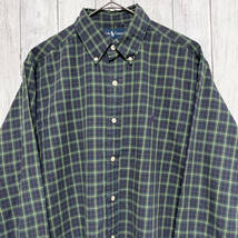 ラルフローレン Ralph Lauren CLASSIC FIT チェックシャツ 長袖シャツ メンズ ワンポイント コットン100% Mサイズ 5‐16_画像1