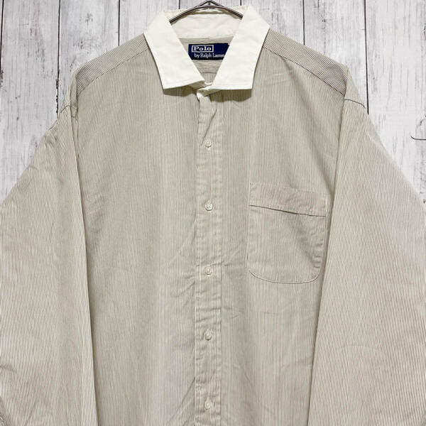ラルフローレン Ralph Lauren ストライプシャツ カフス袖 長袖シャツ メンズ コットン100% XLサイズ 5‐40