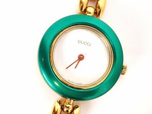 GUCCI(グッチ) 11/12.2 ゴールド金具 グリーンベゼル 時計 クオーツ ブレスレット