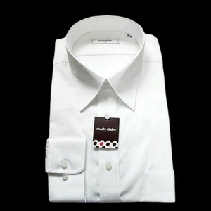 40-78 新品 マリクレール PARIS 長袖 レギュラーカラー ワイシャツ 形態安定 ドレスシャツ L ホワイト ブロード