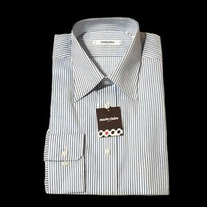 40-78 新品 マリクレール PARIS 長袖 レギュラーカラー ワイシャツ 形態安定 ドレスシャツ L ブルー ストライプ