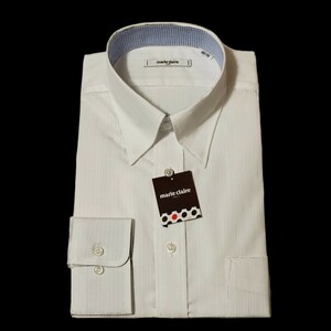 40-78 新品 マリクレール PARIS 長袖 スナップダウン ワイシャツ ノーアイロン ドレスシャツ L シャドーストライプ ホワイト