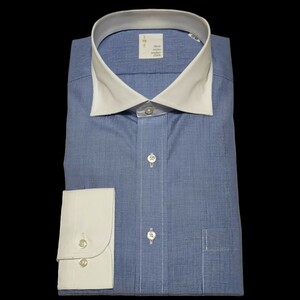新品 42-84 伊勢丹メンズ imz イムズ 高級ワイシャツ 形態安定 綿100% ワイドスプレッド クレリック ブルー Lサイズ ZMD929-555
