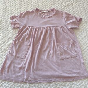 韓国子供服　半袖ワンピース　薄紫　ポケット付き90