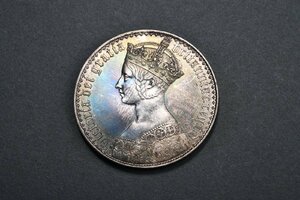 【清】某有名コレクター買取品 イギリス銀貨 ビクトリア女王・ゴチッククラウン銀貨1887年 癒しのピンクトーン 純銀保証 時代物保証