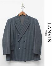 D340/LANVIN ダブルジャケット テーラードジャケット ストライプ 背抜き モヘヤ ウール S相当 青_画像1