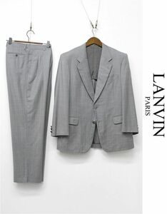 S217/ LANVIN セットアップ スーツ テーラードジャケット パンツ チェック 2つボタン 背抜き 2タック 裾シングル 50 L~XL ライトグレー