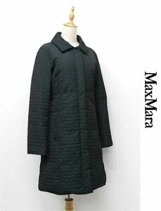 HGB-N273/MAXMARA STUDIO キルティングコート ロングコート ジャケット 中綿 ダブルジップ 44 XL 緑 光沢 大きいサイズ