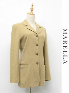 K317/美品 MARELLA マレーラ MAXMARA ツイードジャケット ウール 総裏 42 L~XL ベージュ ブラウン イタリア製