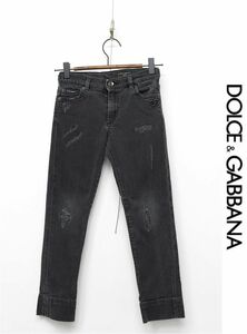 HGB-M319/DOLCE&GABBANA デニム ジーンズ スキニーパンツ ストレッチ ダメージ加工 9/10 132~143cm 黒 キッズ 子供服 ジュニア