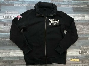 Norton メンズ フード収納 バック ビッグロゴプリント ジップ ニットジャケット 大きサイズ XL 黒