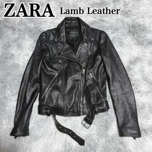 状態良 ZARA TRF collection ザラ ラムレザー ダブルライダースジャケット 本革 羊革 シープスキン トラファコレクション レディース