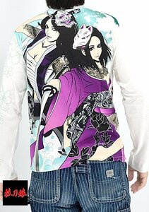 抜刀娘 能楽ロングTシャツ◆抜刀娘 ホワイトMサイズ 234866 和柄 和風 花魁 着物 長袖