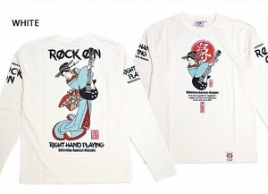 ROCK ONロングTシャツ◆爆烈爛漫娘 ホワイトXXLサイズ(サイズ46) RMLT-329 和柄 和風 エフ商会 長袖 芸者 舞妓 efu