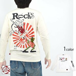 ロックンロングTシャツ◆参丸一 オフホワイトLサイズ SLT-50025 和柄 和風 さんまるいち カエル かえる 長袖