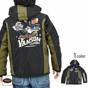 vanson×TOM＆JERRY 切替ナイロンジャケット◆vanson ブラックLサイズ TJV-2341 バンソン ヴァンソン トムとジェリー 刺繍 アウター