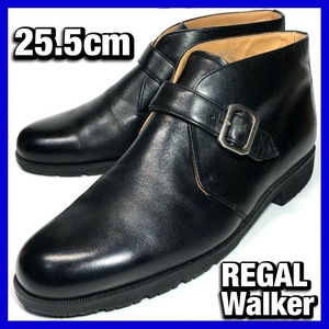  Regal Walker 25.5cm メンズ 黒 ブラック チャッカブーツ モンクストラップ Y021 リーガル 革靴 本革 レザー シューズ 中古 *管理JAK1873