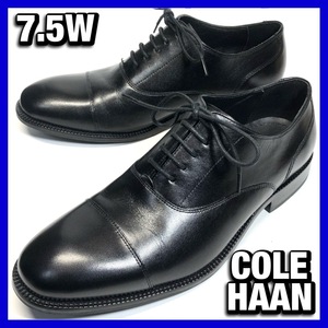 COLE HAAN 7.5W メンズ 黒 ブラック ストレートチップ 内羽根 コールハーン 革靴 本革 レザー シューズ 中古 *管理JAK1853