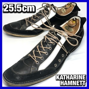 KATHARINE HAMNETT 25.5cm メンズ 黒 ブラック レザースニーカー キャサリンハムネット 革靴 レザー シューズ 中古 *管理HAK2283