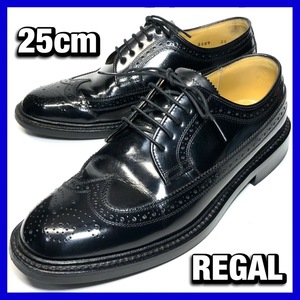 REGAL 25cm メンズ 黒 ブラック ウィングチップ 2589 リーガル 革靴 本革 レザー ビジネス シューズ 中古 *管理IAL0304