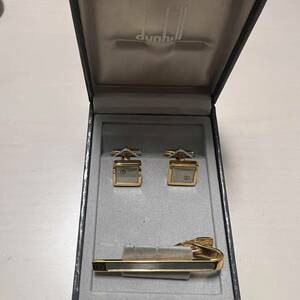 0132【ダンヒル カフス&タイピンセット 未使用品】dunhill カフスボタン ネクタイピン シルバー ゴールド 金色 アンティーク ヴィンテージ