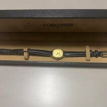 0140【ロンジン 962 6549 スクエア クォーツ】純正ケース付 LONGINES 時計 ゴールド アイボリー文字盤 革ベルト 不動 竜頭操作OK 1円出品_画像7