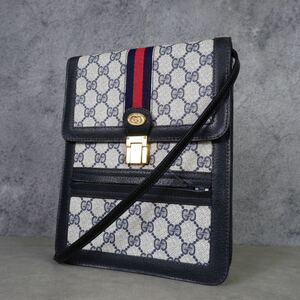 1スタ GUCCI グッチ オールドグッチ シェリーライン ショルダーバッグ PVC GG柄 ブルー ヴィンテージ Q6