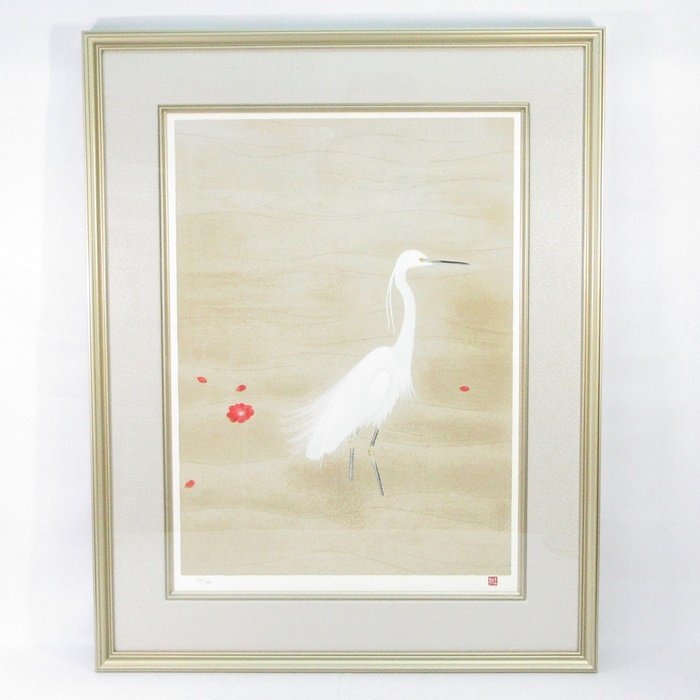 [F3912] Peinture de Shoko Uemura, Sérigraphie grand format Fleurs (neige, lune, fleurs) 39/250 Papier japonais spécial Echizen fait main pour peintures Supervisé par Atsushi Uemura Livré avec un certificat, Ouvrages d'art, Impressions, Sérigraphie